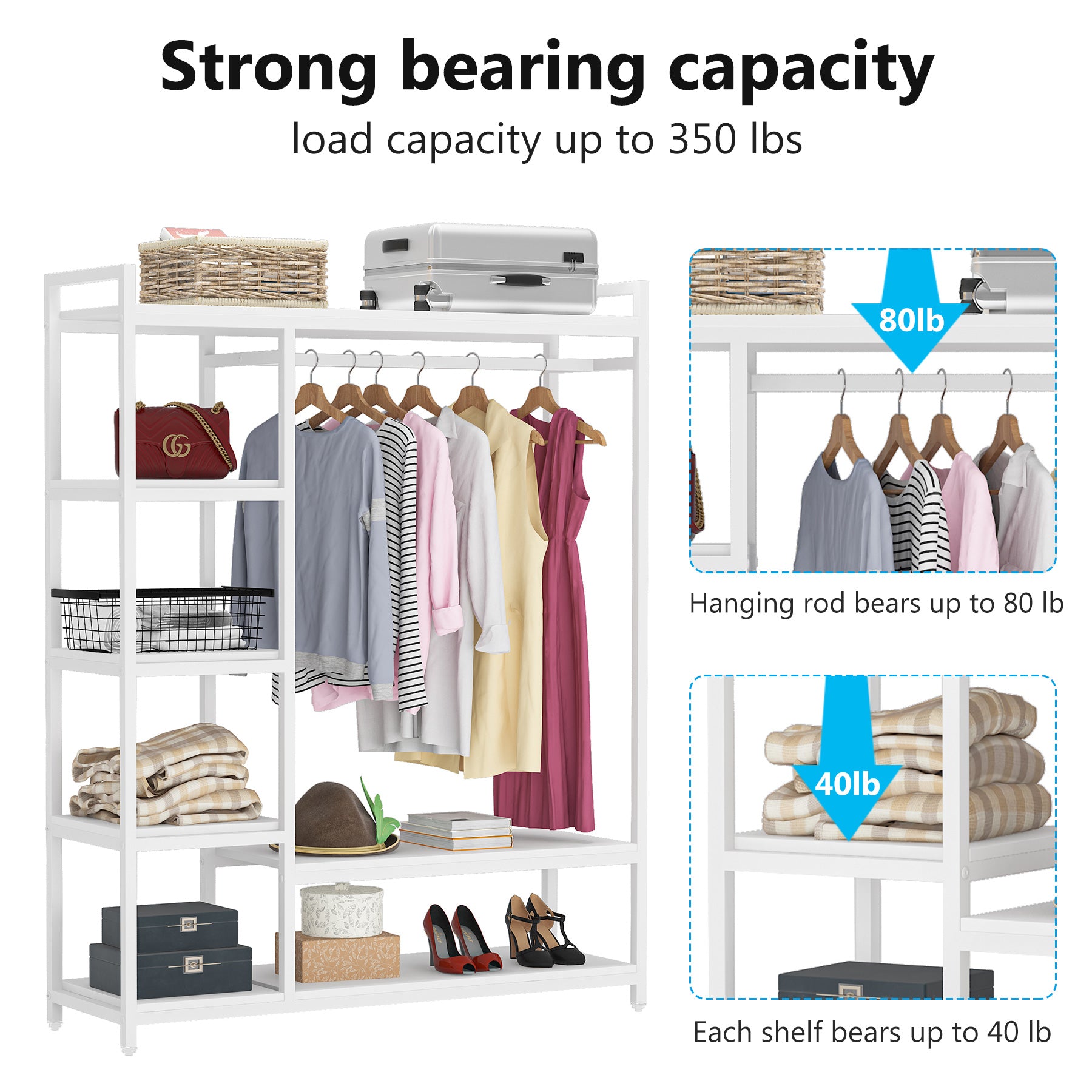 Closet Organizer with 6 Shelves and Hanging Bar